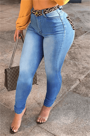 Fashion Casual Skinny Leopard Patchwork Jeans