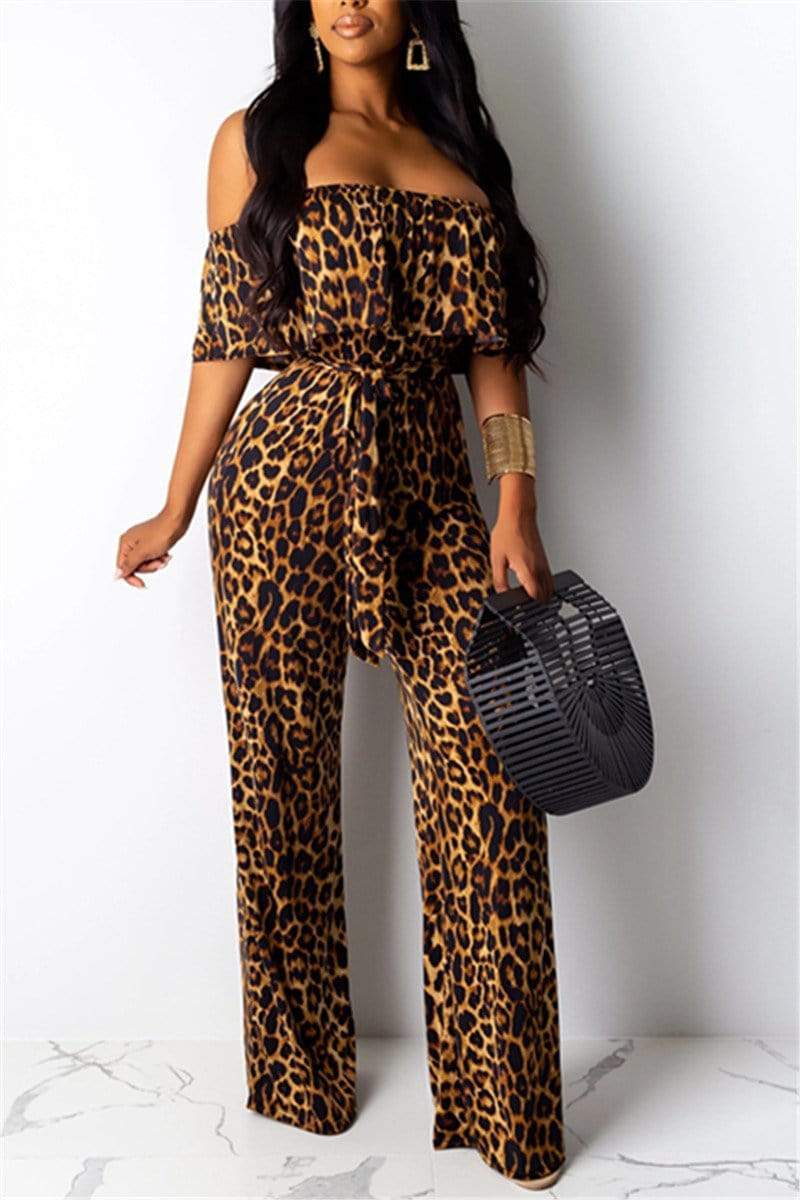 Fashion Leopard Print Wide-Leg Jumpsuit