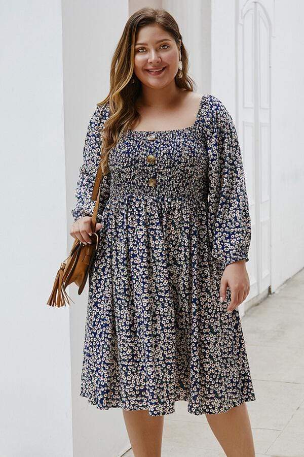 Casual Floral Square Collar Dress