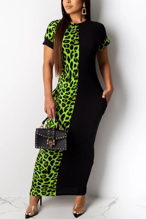 Leopard Print Bat Sleeve Stitching Dress