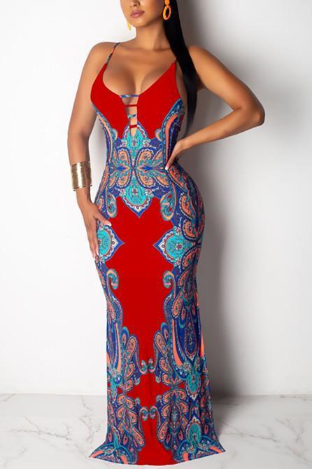 Fashion Sexy Print Slim-Fit Sling Dress