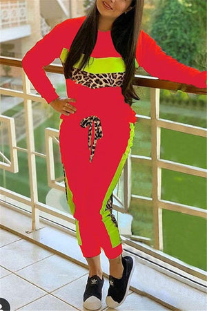 Fashion Casual Leopard Colorblock Suit