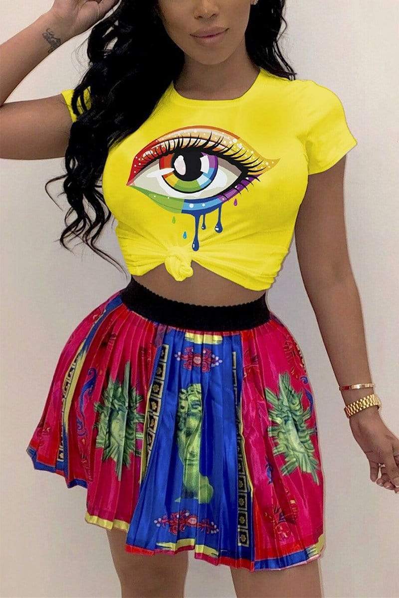 Fashion Round Neck Colorful Eye T-shirt - VogueRegion