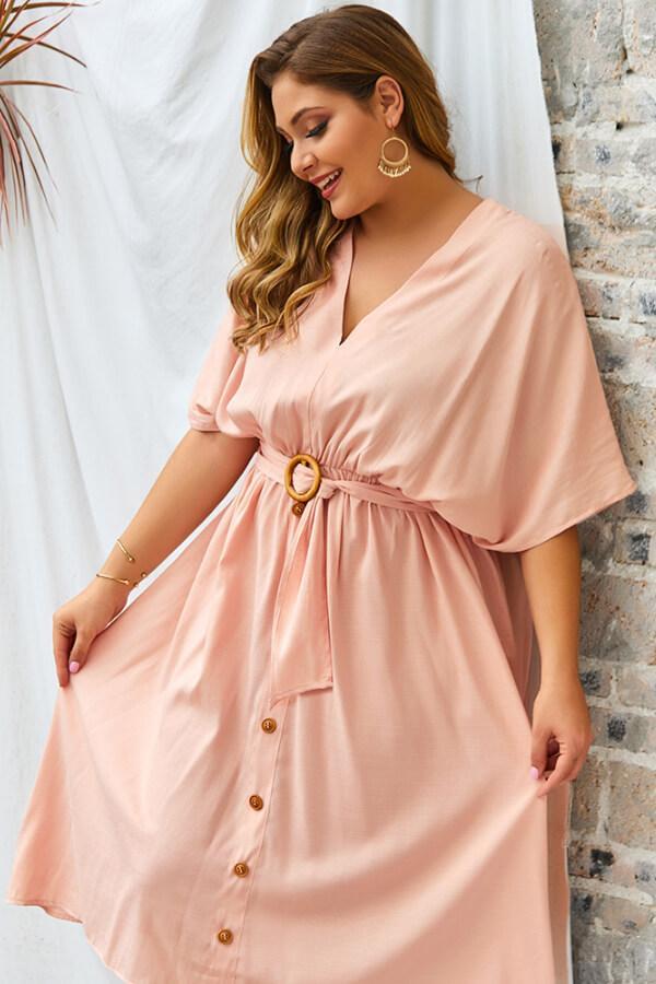 Casual V-neck Solid Color Dress