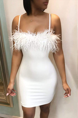 Fashion Sexy Feather Strap Dress