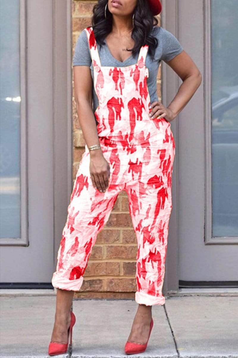 Fashion Casual Printing Strap Jumpsuit - VogueRegion