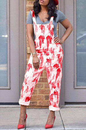 Fashion Casual Printing Strap Jumpsuit - VogueRegion