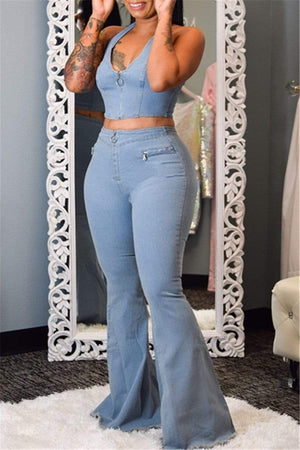 Sexy Fashion Scrub Washed Denim Two-Pieces