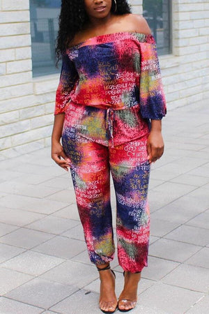 Fashion Printing Off Shoulder Jumpsuit