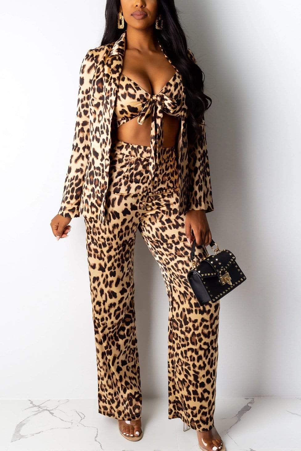 Fashion Trousers Tube-Top Leopard Three-Pieces Suit