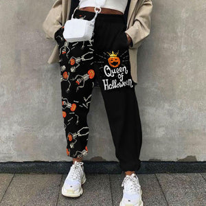 Fun Halloween Pumpkin Print Sports Casual Pants