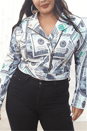 Fashion Casual Turndown Collar Regular Print Plus Size Top