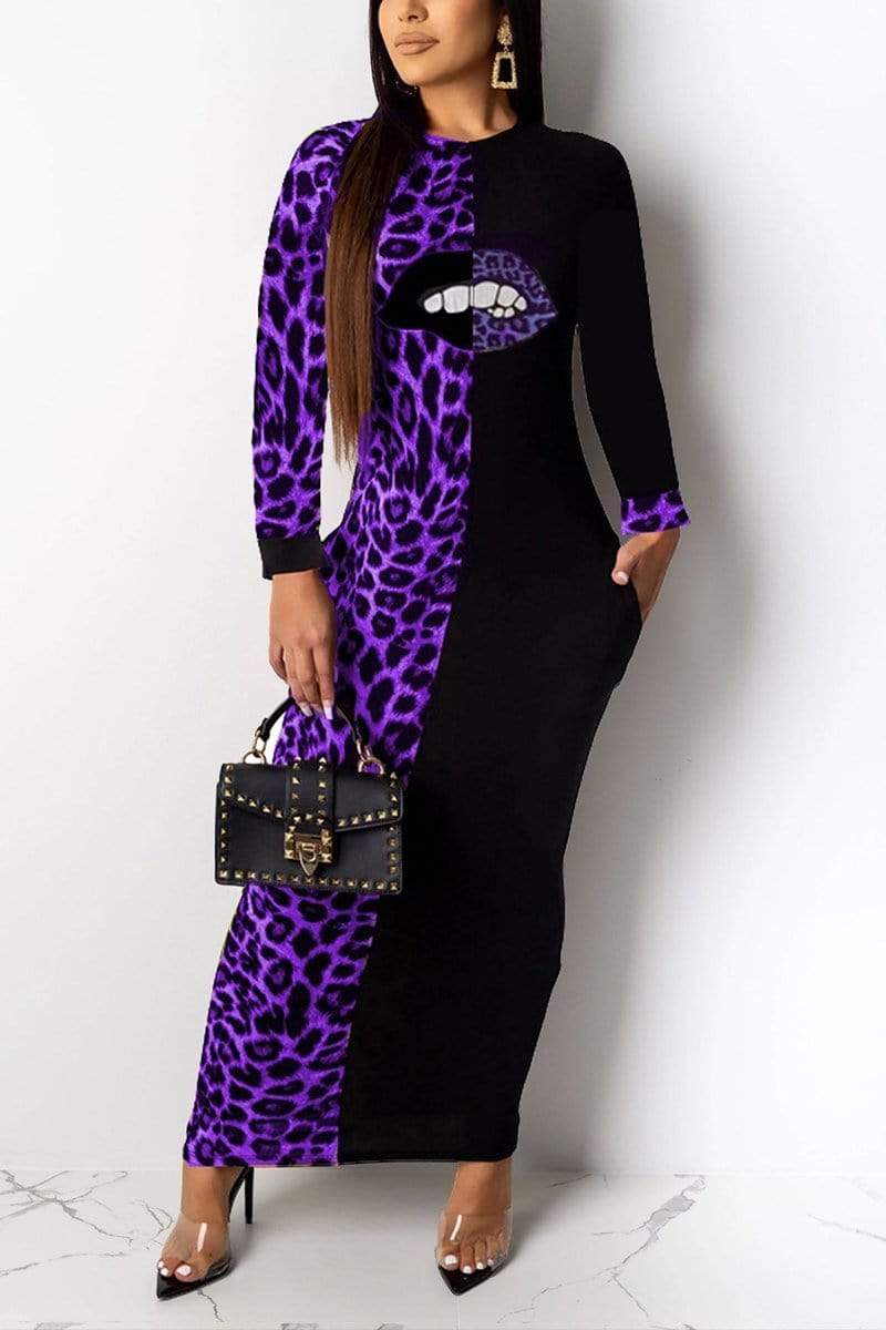 Fashion Casual Lips Print Leopard Dress