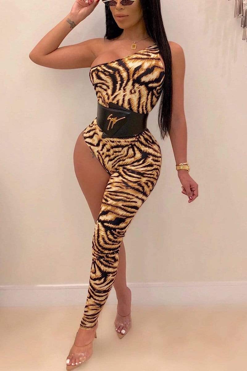 Fashion Irregular Yellow Leopard Print Jumpsuit