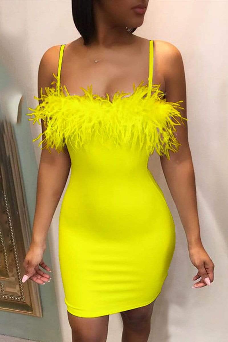 Fashion Sexy Feather Strap Dress