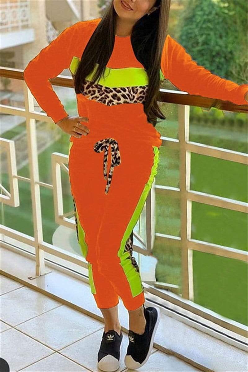 Fashion Casual Leopard Colorblock Suit