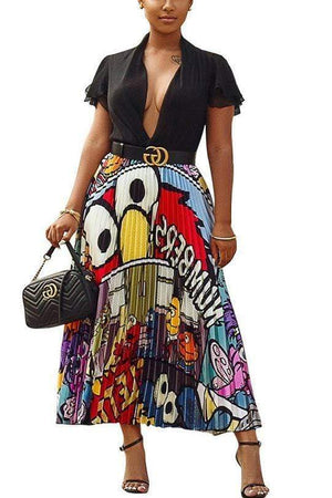 Printed Pleated Skirt