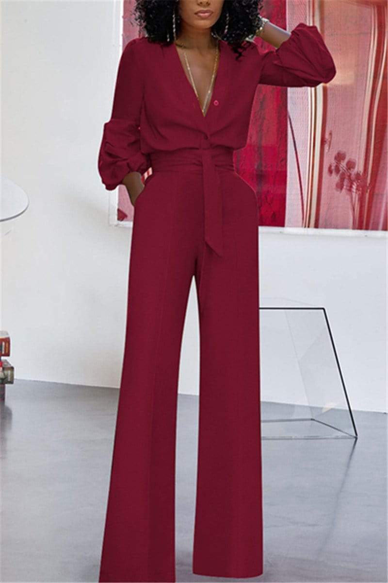 Fashion Sexy Cardigan Slim-Fit Jumpsuit