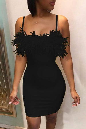 Fashion Sexy Feather Strap Dress