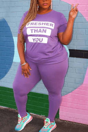 Fashion Plus Size Printed T-shirt Trousers Set