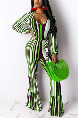 Sexy Striped Print Long Sleeve Jumpsuit