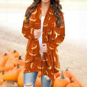 Halloween Cartoon Cat Pumpkin Magic Print Cardigan