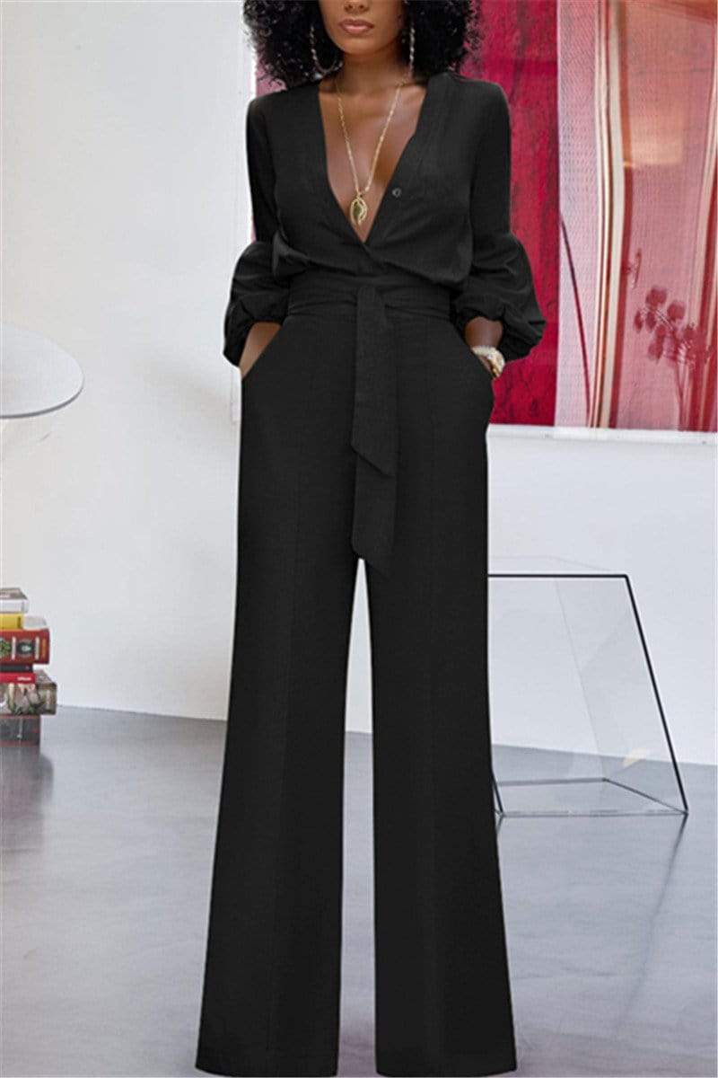 Fashion Sexy Cardigan Slim-Fit Jumpsuit