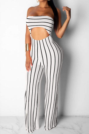 Sexy Nightclub Striped Navel Jumpsuit