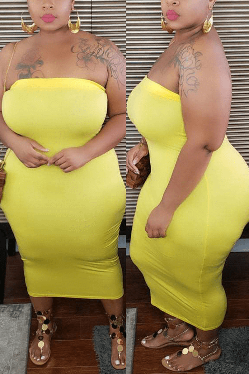 Sexy Plus Size Solid Color Strapless Dress