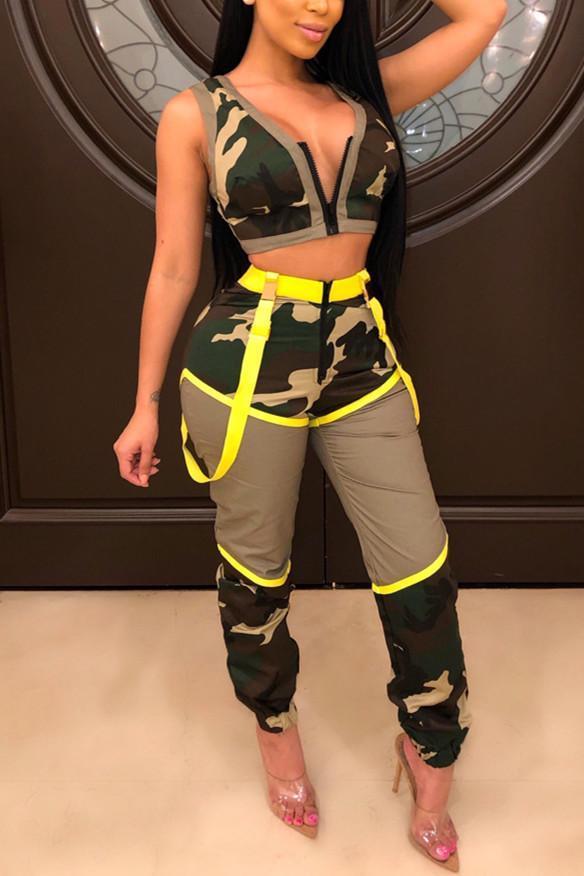 Sexy Fashion Sleeveless Camouflage Pants Set