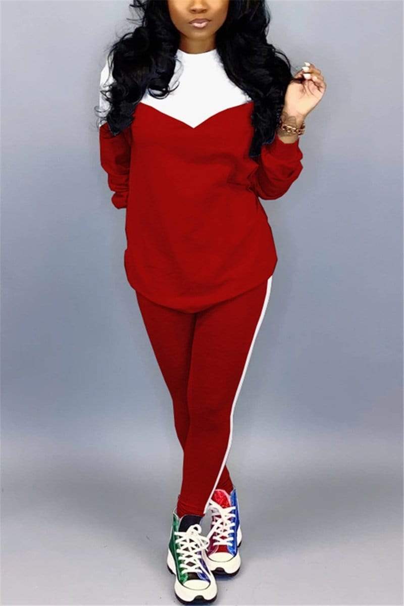 Fashion Stitching Contrast Sports Suit