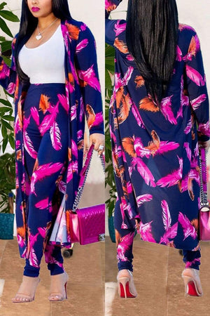 Sexy Printing Cardigan Long-Sleeve Pants Set