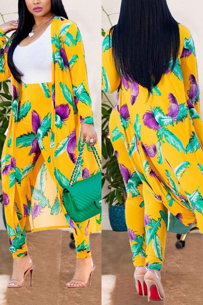 Sexy Printing Cardigan Long-Sleeve Pants Set