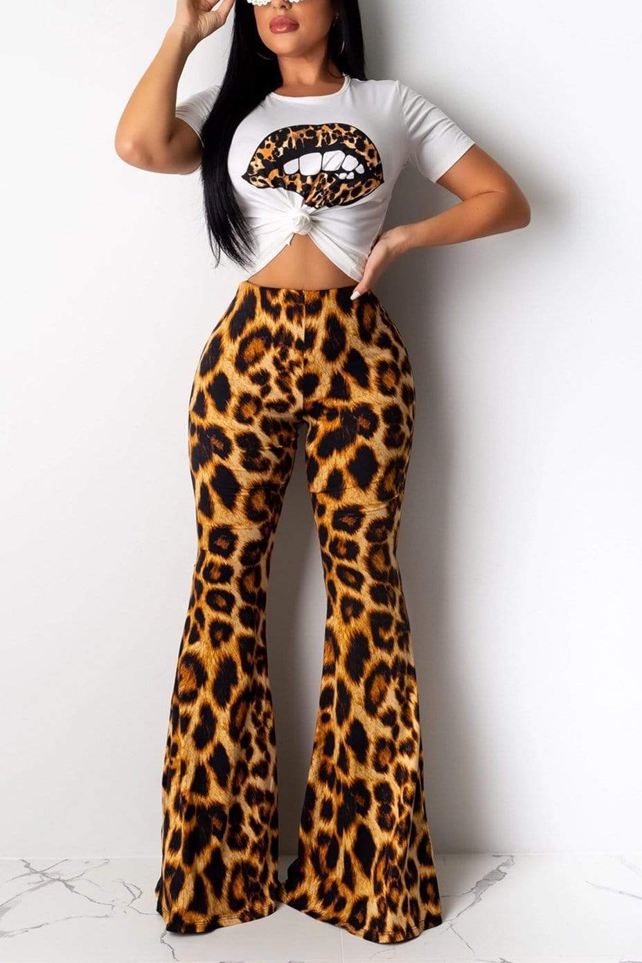 Fashion Sexy Leopard Print Lip Two-Pieces