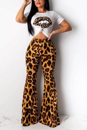 Fashion Sexy Leopard Print Lip Two-Pieces