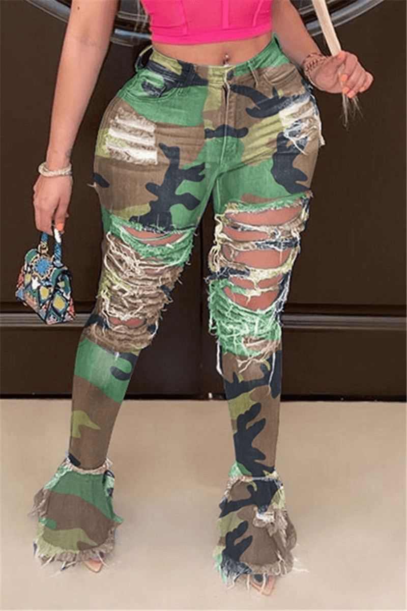 Fashion Broken Hole Denim Trousers