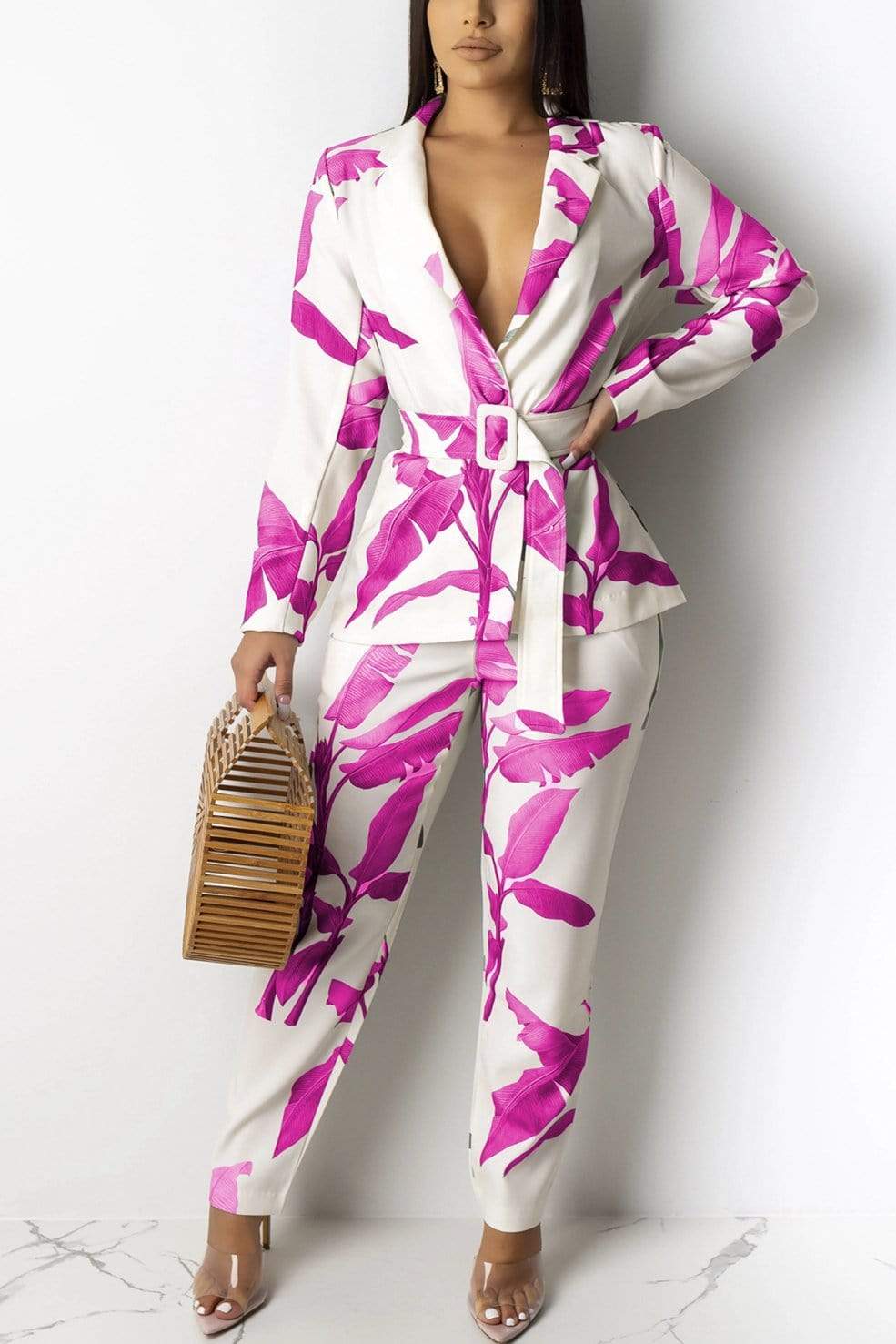 Casual Leaf Print Long-Sleeved Two-Pieces Set