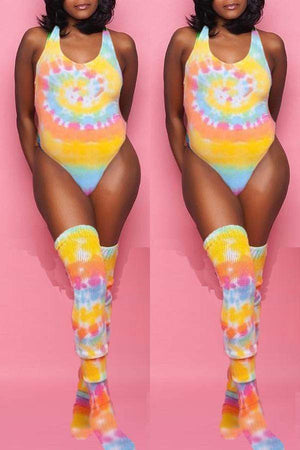 Fashion Positioning Printed Bikini Romper（With Sock）