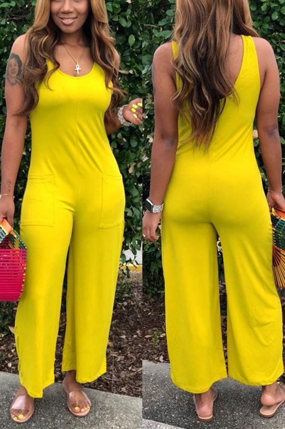 Sexy Round-Neck Sleeveless Wide-Leg Jumpsuit