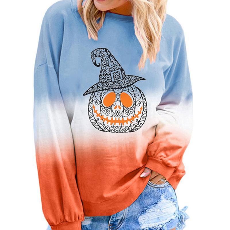 Halloween Gradient Pumpkin Print Pullover Sweatshirts