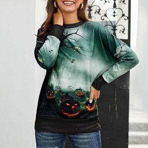 Halloween Cartoon Pumpkin Print Pullover Shirt