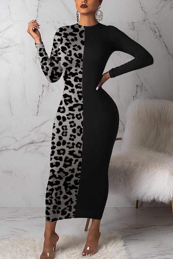 Fashion Sexy Leopard Round Neck Dress