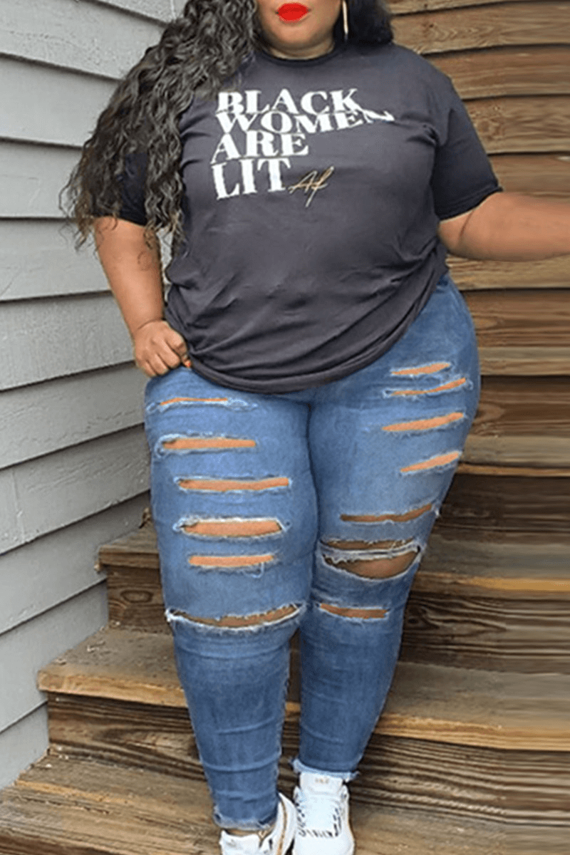 Fashion Casual Slim Holes Plus Size Jeans