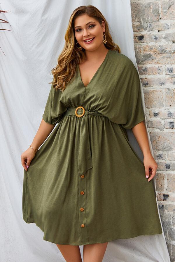 Casual V-neck Solid Color Dress