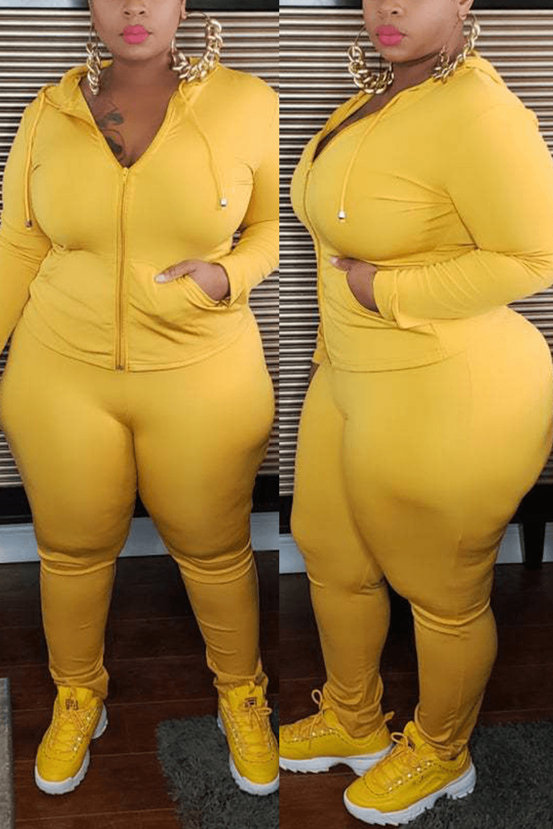 Fashion Casual Hoodie Solid Color Plus Size Set