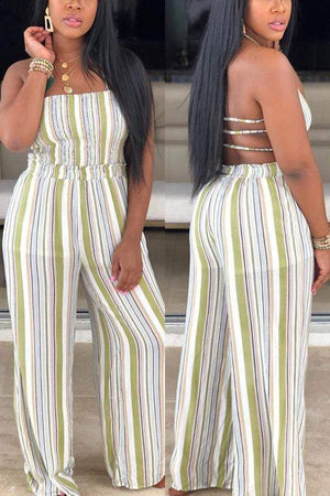 Sexy Pleated Print Strap Straight Jumpsuit