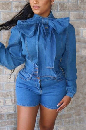 Fashion Casual Blue Denim Two Pieces