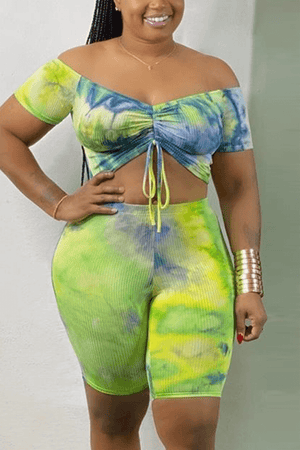 Sexy Fashion Tie-dye Printed Plus Size Set