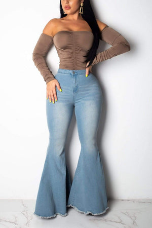 Fashion Wide-Leg High Waist Stretch  Flare Jeans