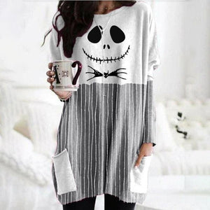 Halloween Skull Face Check Print Pocket Sweatshirt Dress